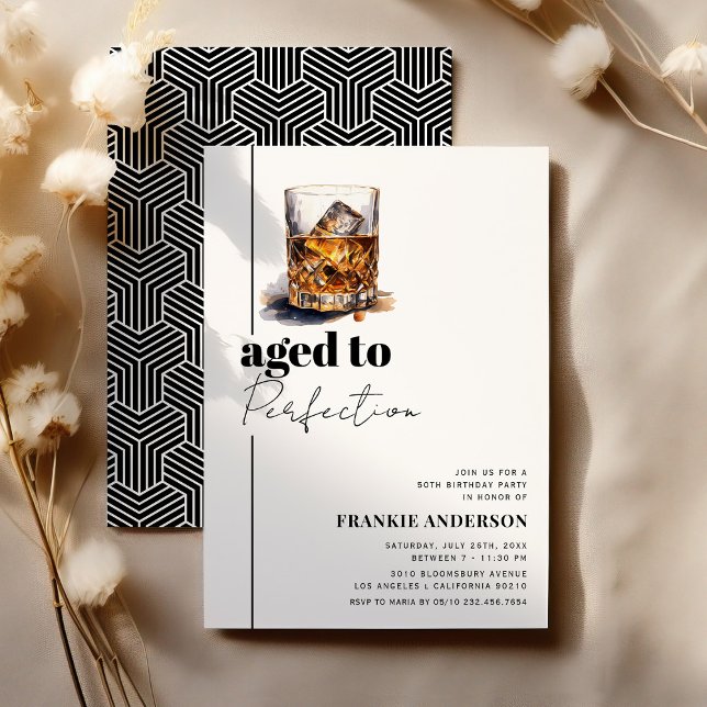 Aged to Perfection Whiskey Birthday Party Invitation (Creator Uploaded)