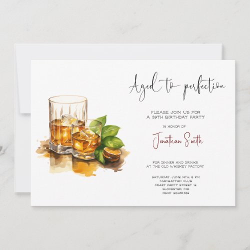 Aged to perfection whiskey birthday party  invitation