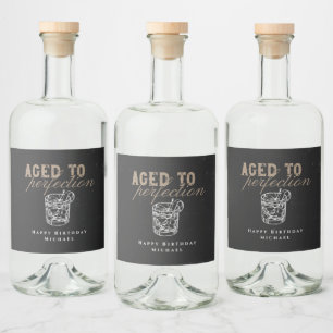 Aged to Perfection Whiskey Birthday Party Liquor Bottle Label