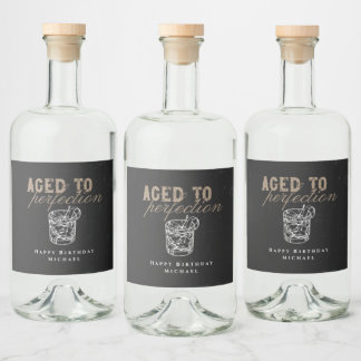 Aged to Perfection Whiskey Birthday Party Liquor Bottle Label