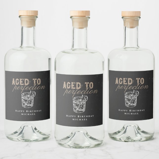 Aged to Perfection Whiskey Birthday Party Liquor Bottle Label (Bottles)