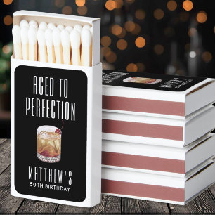 Aged To Perfection Whiskey Birthday Party Matchboxes