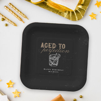 Aged to Perfection Whiskey Birthday Party Paper Plates