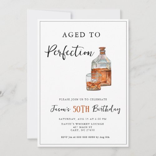 Aged to perfection Whiskey Bottle Birthday Party  Invitation
