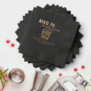 Aged to Perfection Whiskey Cocktail Birthday Party Foil Napkins