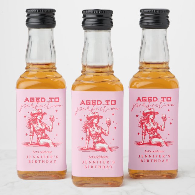 Aged to Perfection Whiskey Cowgirl Birthday Party  Liquor Bottle Label (Bottles)