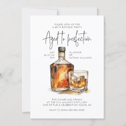 Aged to Perfection Whiskey Male Birthday Invitation