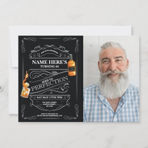 Aged to Perfection Whiskey Photo 60th Any Age Mens Invitation