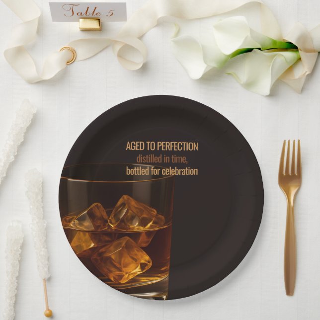 Aged to Perfection Whisky Birthday Celebration Paper Plates (Wedding)