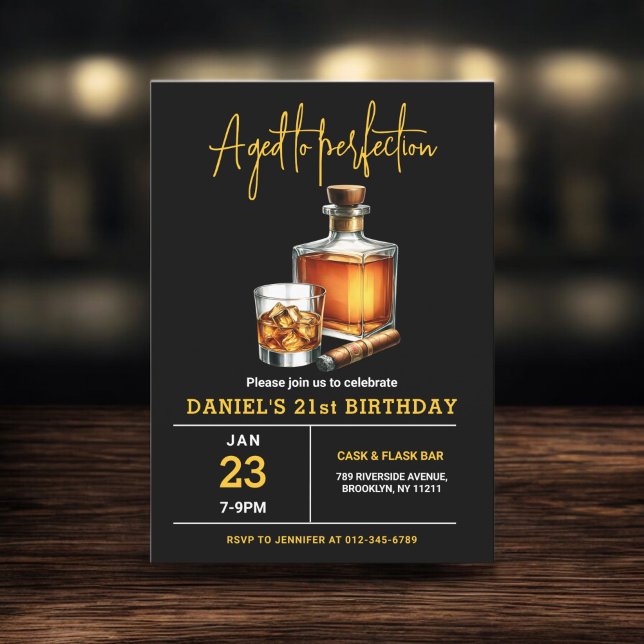 Aged to Perfection Whisky Cigar 21st Birthday Invitation (Creator Uploaded)