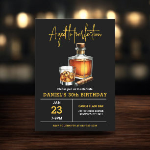 Aged to Perfection Whisky Cigar 30th Birthday Invitation