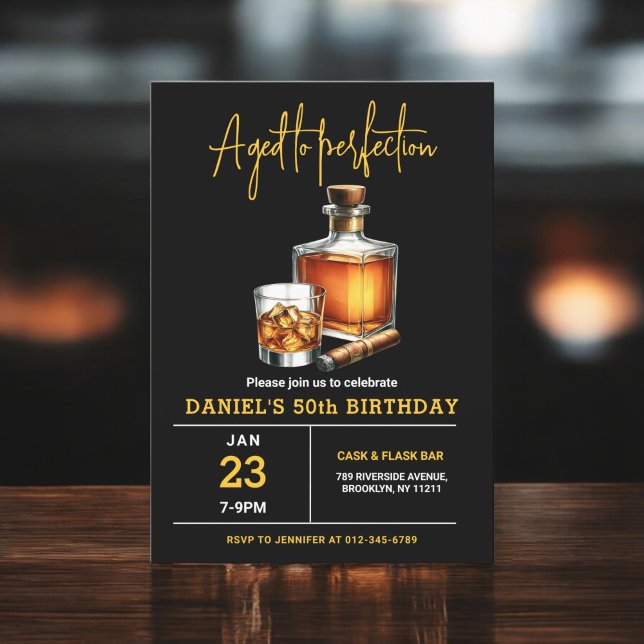 Aged to Perfection Whisky Cigar 50th Birthday  Invitation (Creator Uploaded)