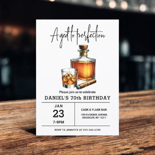 Aged to Perfection Whisky Cigar 70th Birthday Invitation
