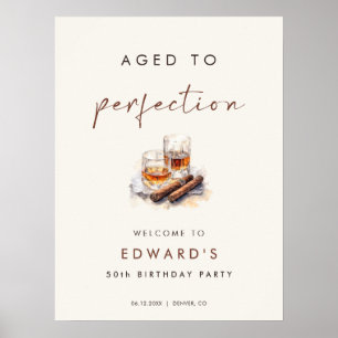 Aged to Perfection Whisky & Cigar Birthday Welcome Poster
