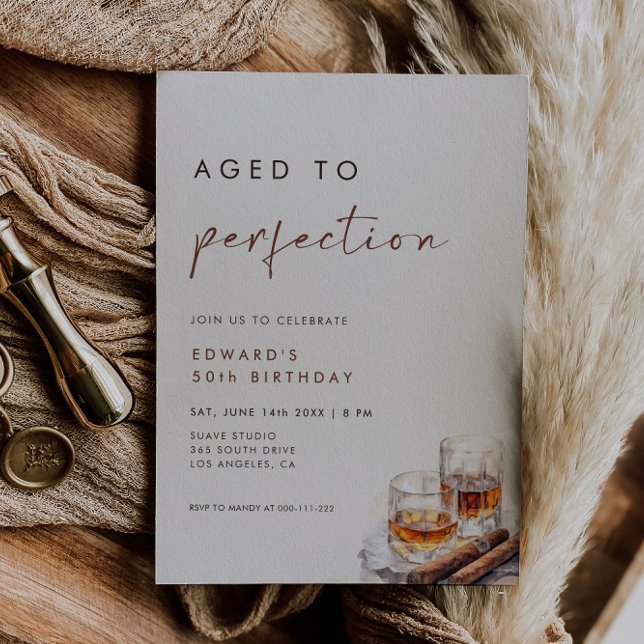 Aged to Perfection Whisky & Cigars Birthday Invitation (Creator Uploaded)