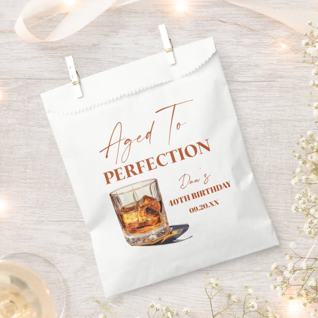 Aged To Perfection Whisky Glass Birthday Party Favor Bag (Clipped)