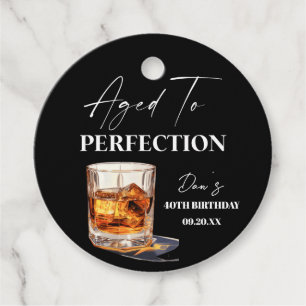 Aged To Perfection Whisky Glass Birthday Party Favor Tags