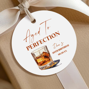 Aged To Perfection Whisky Glass Birthday Party Favor Tags