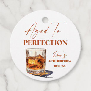 Aged To Perfection Whisky Glass Birthday Party Favor Tags