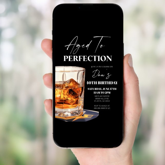 Aged To Perfection Whisky Glass Birthday Party Invitation (Front Digital)