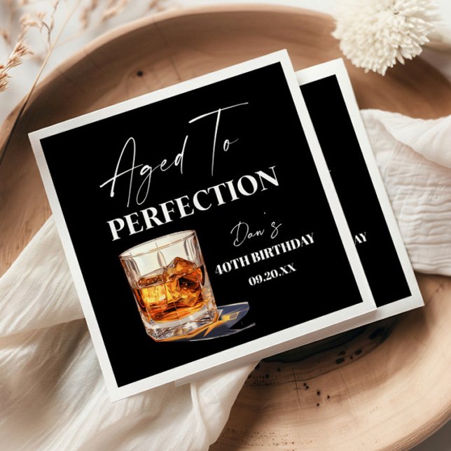 Aged To Perfection Whisky Glass Birthday Party Napkins (Creator Uploaded)