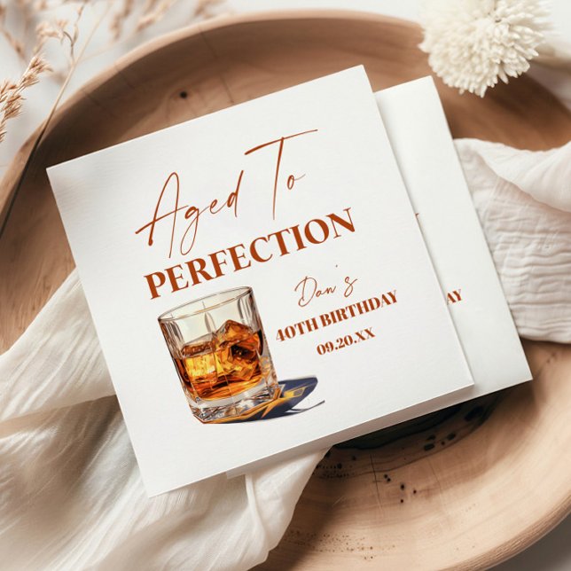 Aged To Perfection Whisky Glass Birthday Party Napkins (Creator Uploaded)