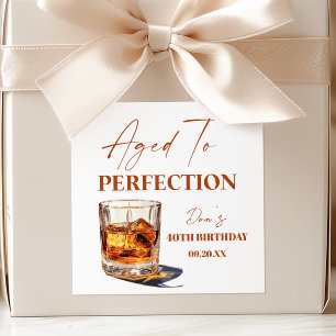 Aged To Perfection Whisky Glass Birthday Party Square Sticker