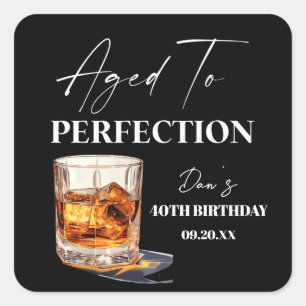 Aged To Perfection Whisky Glass Birthday Party Square Sticker