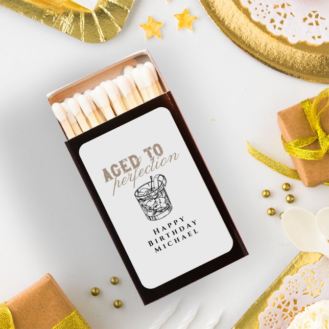 Aged to Perfection White Whiskey Birthday Party Matchboxes (Creator Uploaded)