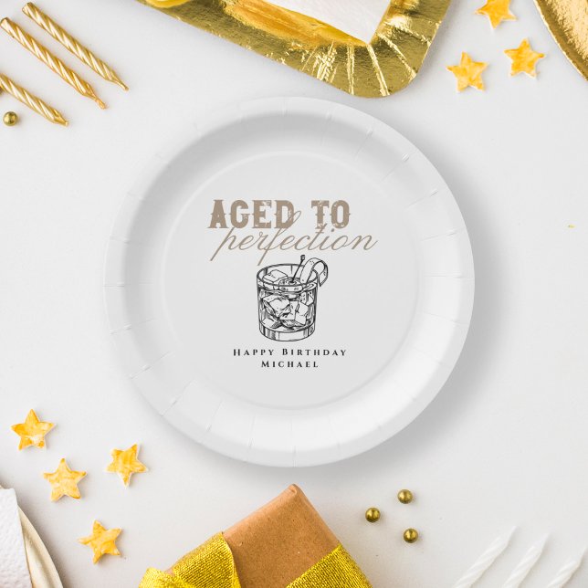 Aged to Perfection White Whiskey Birthday Party Paper Plates (Creator Uploaded)