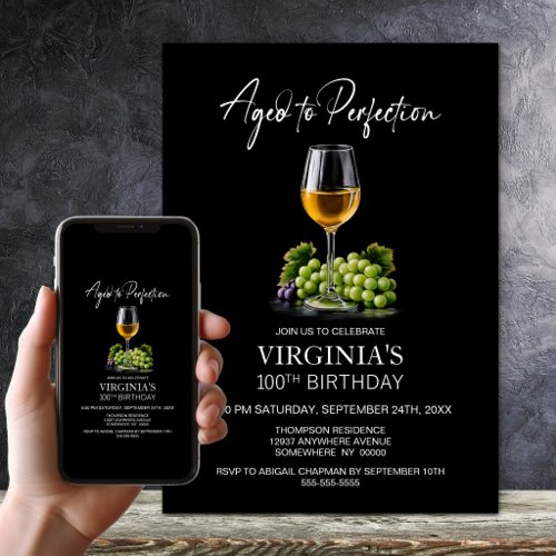 Aged to Perfection White Wine 100th Birthday Party Invitation