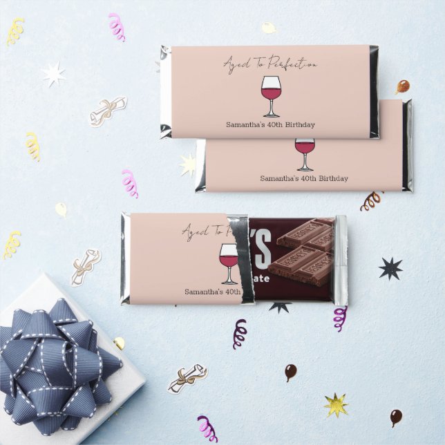 Aged To Perfection Wine 40th Birthday Hershey Bar Favors (Front)