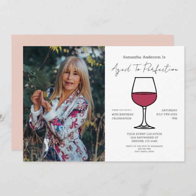 Aged To Perfection Wine 40th Birthday Invitation (Front/Back)