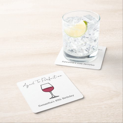 Aged To Perfection Wine 40th Birthday Square Paper Coaster