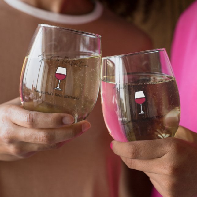 Aged To Perfection Wine 50th Birthday Stemless Wine Glass (Creator Uploaded)
