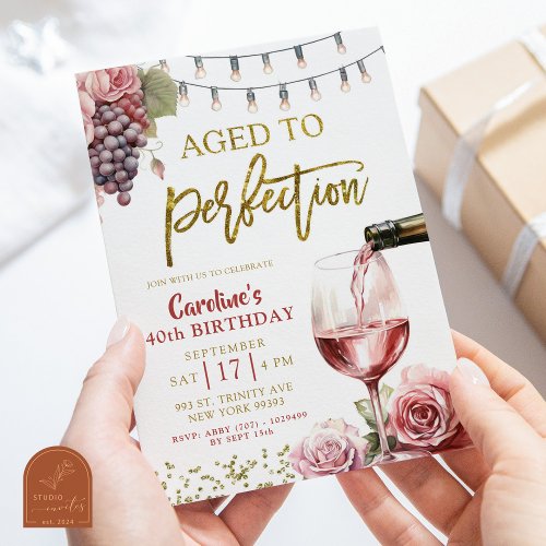 Aged To Perfection Wine Adult 50th Birthday Invitation