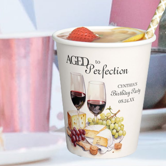 Aged to Perfection Wine and Cheese Birthday Paper Cups (Creator Uploaded)