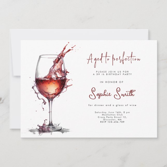 Aged to perfection wine birthday party  invitation (Front)