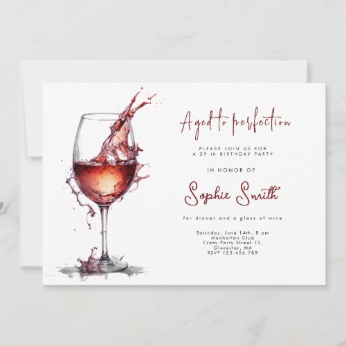 Aged to perfection wine birthday party  invitation