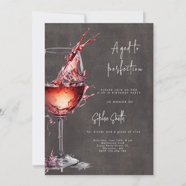 Aged to perfection wine birthday party  invitation (Front)
