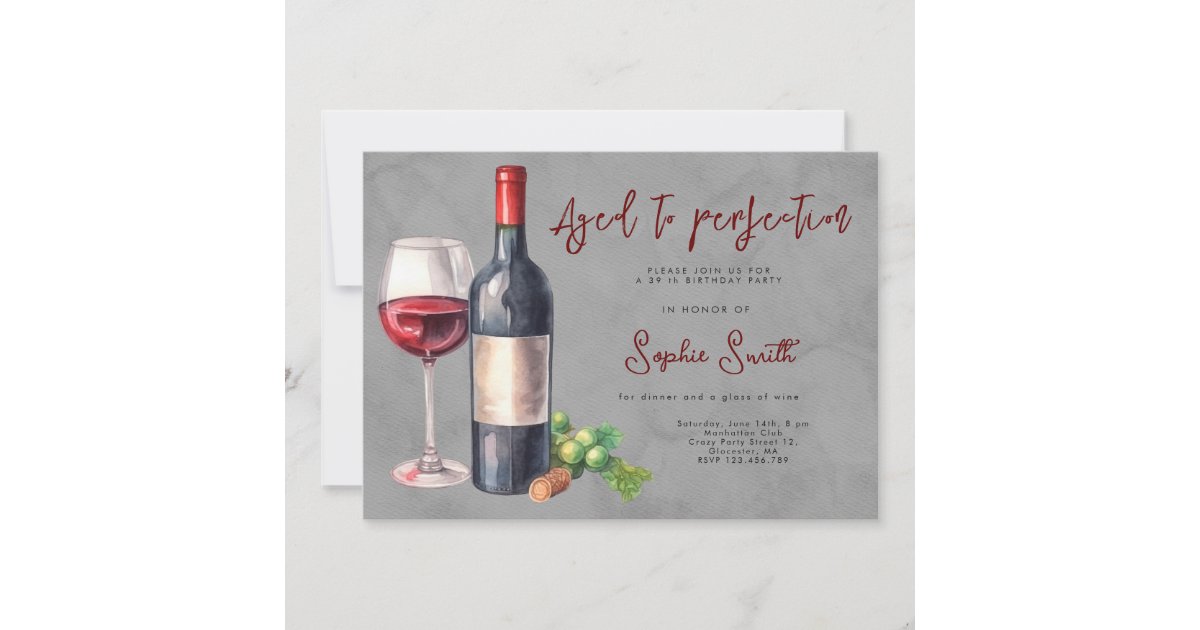 Aged To Perfection Wine Birthday Party Invitation Zazzle