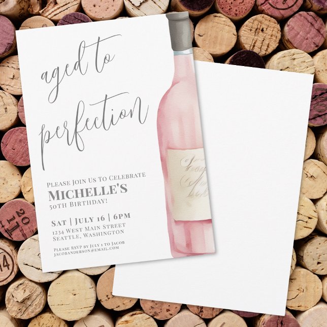 Aged To Perfection Wine Birthday Party Invitation (Wine Simple 50th Birthday Party Invitation)