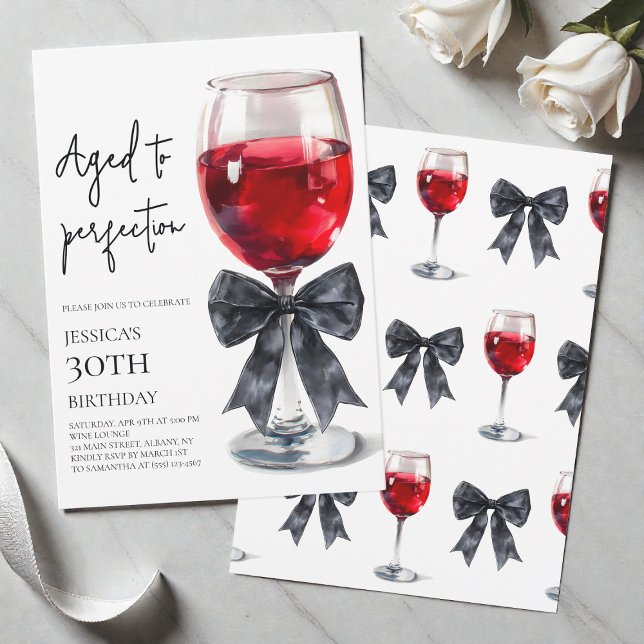 Aged to Perfection Wine Bow 30th Birthday Party Invitation (Aged to Perfection Wine Bow 30th Birthday Party Invitation)