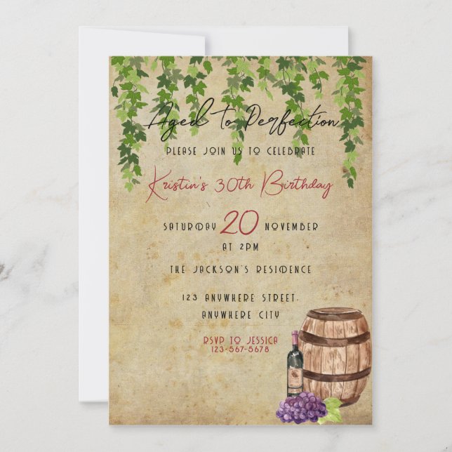 Aged To Perfection Wine Lover Birthday Party Invit Invitation (Front)