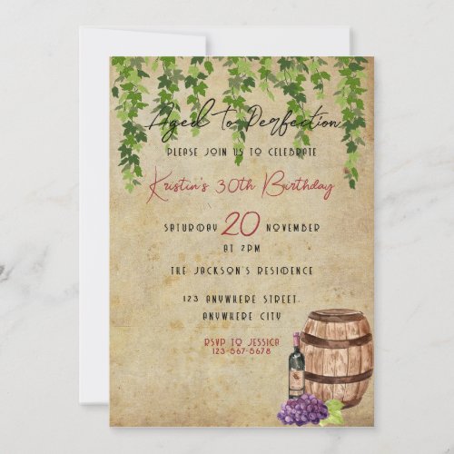 Aged To Perfection Wine Lover Birthday Party Invit Invitation