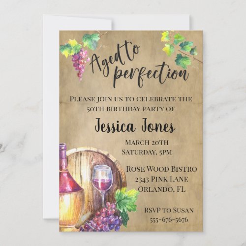 Aged to Perfection Wine Lover Birthday Party Invitation