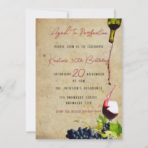 Aged To Perfection Wine Lover Birthday Party Invitation