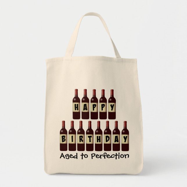 Aged to Perfection Wine Lover Happy Birthday Tote Bag (Front)