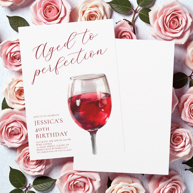 Aged to Perfection Wine Script 40th Birthday Party Invitation (Aged to Perfection Wine Script 40th Birthday Party Invitation)