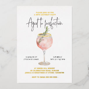 Aged to Perfection Wine Theme Real Gold Foil Invitation
